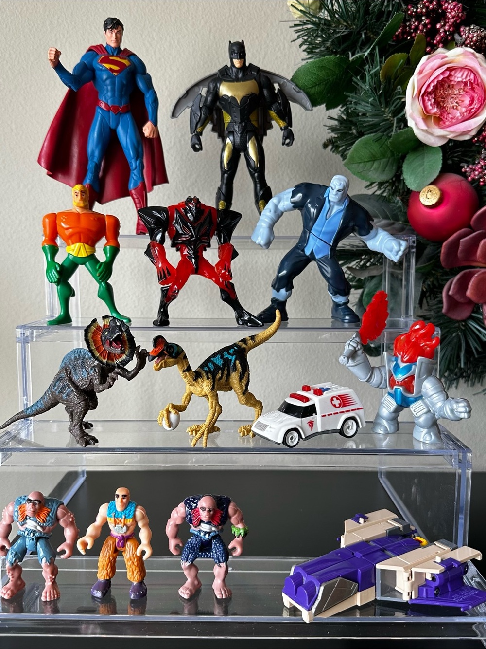 13 Piece Toy Figure Lot DC Comics & Imaginext & Dinosaurs & Hot Wheels